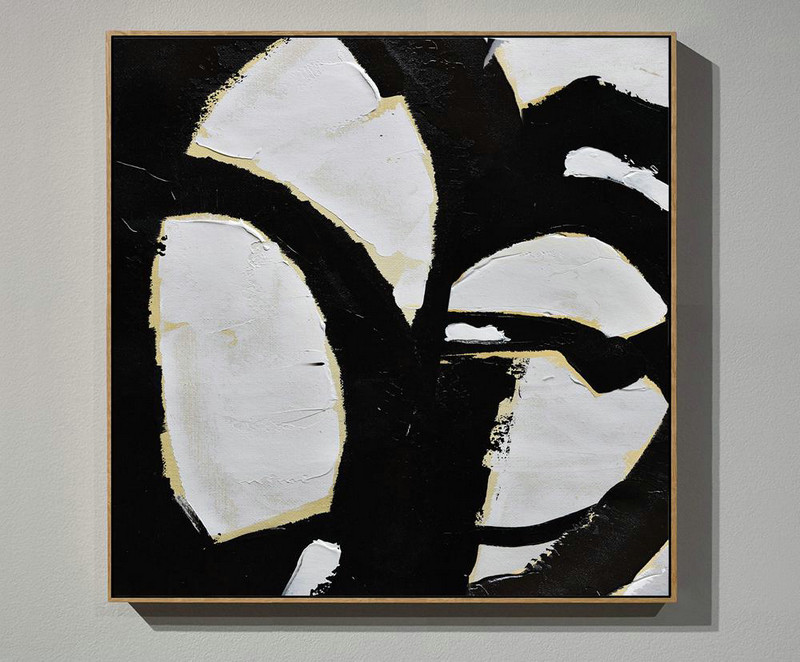 Large Abstract Art,Handmade Minimal Art Palette Knife Canvas Painting, Black White Beige - Big Art Canvas